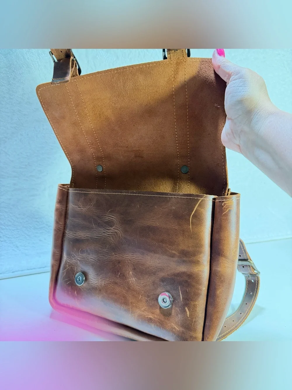 leather satchel crossbody bag with a structured flap front double buckles